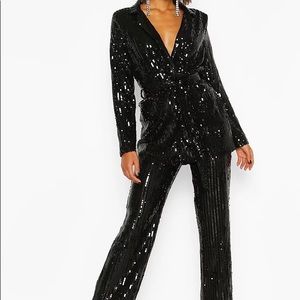 David Lerner black sequin blazer & jogger co ord suit set